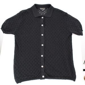 Style & Co Black Open Knit Short Sleeve Button Up Collered Shirt Size XLarge